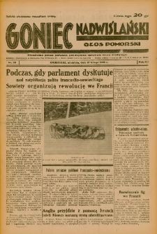 Goniec Nadwiślański: Głos Pomorski: Niezależne pismo poranne, poświęcone sprawom stanu średniego 1936.02.16 R.12 Nr39