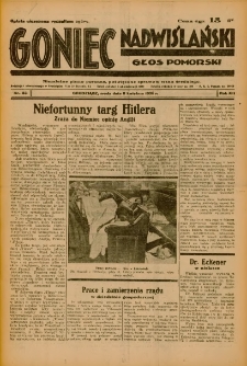Goniec Nadwiślański: Głos Pomorski: Niezależne pismo poranne, poświęcone sprawom stanu średniego 1936.04.08 R.12 Nr83