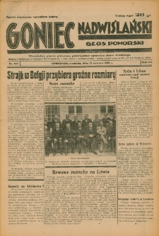 Goniec Nadwiślański: Głos Pomorski: Niezależne pismo poranne, poświęcone sprawom stanu średniego 1936.06.21 R.12 Nr143