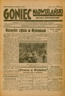 Goniec Nadwiślański: Głos Pomorski: Niezależne pismo poranne, poświęcone sprawom stanu średniego 1936.06.27 R.12 Nr148
