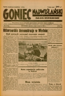 Goniec Nadwiślański: Głos Pomorski: Niezależne pismo poranne, poświęcone sprawom stanu średniego 1936.08.02 R.12 Nr178