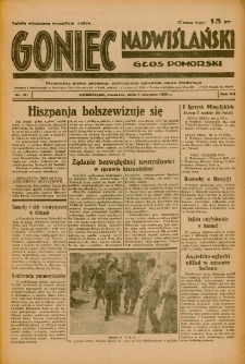 Goniec Nadwiślański: Głos Pomorski: Niezależne pismo poranne, poświęcone sprawom stanu średniego 1936.08.06 R.12 Nr181