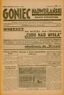 Goniec Nadwiślański: Głos Pomorski: Niezależne pismo poranne, poświęcone sprawom stanu średniego 1936.08.14 R.12 Nr188