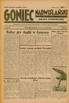 Goniec Nadwiślański: Głos Pomorski: Niezależne pismo poranne, poświęcone sprawom stanu średniego 1936.09.27 R.12 Nr225