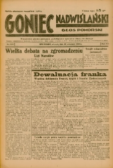 Goniec Nadwiślański: Głos Pomorski: Niezależne pismo poranne, poświęcone sprawom stanu średniego 1936.09.29 R.12 Nr226
