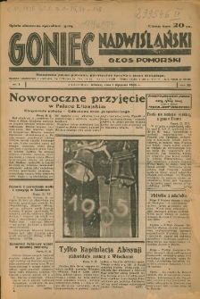 Goniec Nadwiślański: Głos Pomorski: Niezależne pismo poranne, poświęcone sprawom stanu średniego 1935.01.01 R.11 Nr1