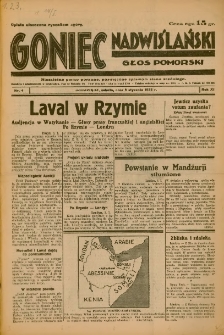 Goniec Nadwiślański: Głos Pomorski: Niezależne pismo poranne, poświęcone sprawom stanu średniego 1935.01.05 R.11 Nr4