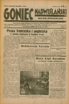 Goniec Nadwiślański: Głos Pomorski: Niezależne pismo poranne, poświęcone sprawom stanu średniego 1935.01.18 R.11 Nr15