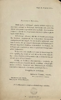 [Zawiadomienie Inc.:] "Szanowny Rodaku, Brak zupełny dokładnych adres&oacute;w polskich daje coraz więcej uczuwać na Emigracyi ..."