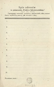 Spis adres&oacute;w na prenumeratę "Posłańca Salwatoryańskiego."