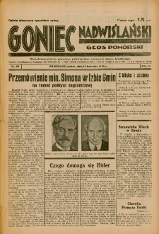 Goniec Nadwiślański: Głos Pomorski: Niezależne pismo poranne, poświęcone sprawom stanu średniego 1935.04.12 R.11 Nr86