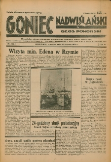 Goniec Nadwiślański: Głos Pomorski: Niezależne pismo poranne, poświęcone sprawom stanu średniego 1935.06.27 R.11 Nr146