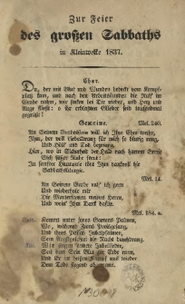 Zur Feier des grossen Sabbaths in Kleinwelke 1837