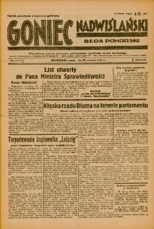 Goniec Nadwiślański: Głos Pomorski: Niezależne pismo poranne, poświęcone sprawom stanu średniego 1937.06.23 R.13 Nr141A