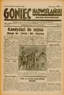 Goniec Nadwiślański: Głos Pomorski: Niezależne pismo poranne, poświęcone sprawom stanu średniego 1935.08.17 R.11 Nr188