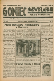 Goniec Nadwiślański: Głos Pomorski: Niezależne pismo poranne, poświęcone sprawom stanu średniego 1935.08.20 R.11 Nr190