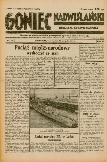 Goniec Nadwiślański: Głos Pomorski: Niezależne pismo poranne, poświęcone sprawom stanu średniego 1935.08.27 R.11 Nr196