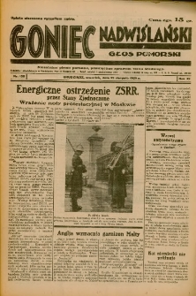 Goniec Nadwiślański: Głos Pomorski: Niezależne pismo poranne, poświęcone sprawom stanu średniego 1935.08.29 R.11 Nr198
