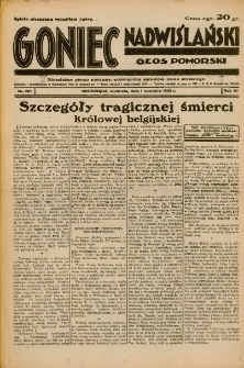 Goniec Nadwiślański: Głos Pomorski: Niezależne pismo poranne, poświęcone sprawom stanu średniego 1935.09.01 R.11 Nr201