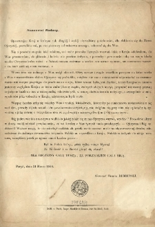 [Odezwa. Incipit] Szanowni Rodacy, opuszczając Kraj, w kt&oacute;rym tak długi&eacute;j i stał&eacute;j używaliśmy gościnności ...