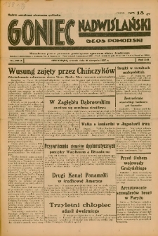 Goniec Nadwiślański: Głos Pomorski: Niezależne pismo poranne, poświęcone sprawom stanu średniego 1937.08.01 R.13 Nr199A