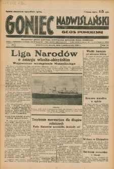 Goniec Nadwiślański: Głos Pomorski: Niezależne pismo poranne, poświęcone sprawom stanu średniego 1935.10.01 R.11 Nr226