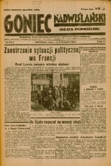 Goniec Nadwiślański: Głos Pomorski: Niezależne pismo poranne, poświęcone sprawom stanu średniego 1935.11.27 R.11 Nr274