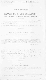 Rapport de M. Carl Burckhardt, Haut Commissaire de la Société des Nations à Dantzig