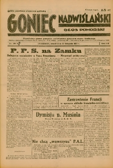 Goniec Nadwiślański: Głos Pomorski: Niezależne pismo poranne, poświęcone sprawom stanu średniego 1937.11.16 R.13 Nr264A