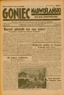 Goniec Nadwiślański: Głos Pomorski: Niezależne pismo poranne, poświęcone sprawom stanu średniego 1937.11.21 R.13 Nr269A