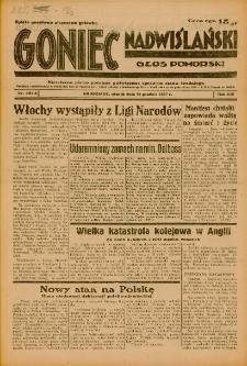 Goniec Nadwiślański: Głos Pomorski: Niezależne pismo poranne, poświęcone sprawom stanu średniego 1937.12.14 R.13 Nr287A