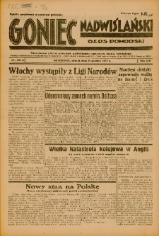 Goniec Nadwiślański: Głos Pomorski: Niezależne pismo poranne, poświęcone sprawom stanu średniego 1937.12.14 R.13 Nr287A