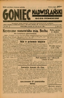 Goniec Nadwiślański: Głos Pomorski: Niezależne pismo poranne, poświęcone sprawom stanu średniego 1938.01.30 R.14 Nr24A