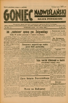 Goniec Nadwiślański: Głos Pomorski: Niezależne pismo poranne, poświęcone sprawom stanu średniego 1938.02.04 R.14 Nr27A