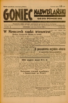 Goniec Nadwiślański: Głos Pomorski: Niezależne pismo poranne, poświęcone sprawom stanu średniego 1938.02.09 R.14 Nr31A