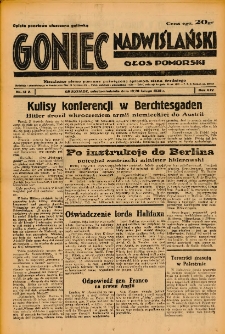 Goniec Nadwiślański: Głos Pomorski: Niezależne pismo poranne, poświęcone sprawom stanu średniego 1938.02.19-20. R.14 Nr41A