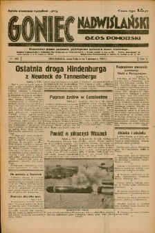 Goniec Nadwiślański: Głos Pomorski: Niezależne pismo poranne, poświęcone sprawom stanu średniego 1934.08.09 R.10 Nr180