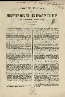 &Eacute;tudes physiologiques sur la menstruation et les &eacute;poques de rut