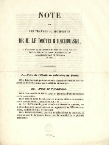 Note sur les travaux scientifiques de M. le docteur Raciborski, &agrave; l'occasion de sa candidature pour une place vacante dans la section de pathologie m&eacute;dicale de l'Acad&eacute;mie royale de m&eacute;decine, an 1843