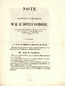 Note sur les travaux scientifiques de M. le docteur Raciborski, à l'occasion de sa candidature pour une place vacante dans la section de pathologie médicale de l'Académie royale de médecine, an 1843
