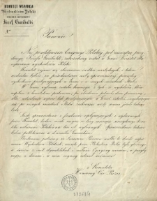 [Zawiadomienie Inc.:] "Panowie ! Na przedstawienie Emigracyi Polskiej, pod zaszczytną prezydencyą J&oacute;zefa Garibaldi, zatwierdzony został w Genui Komitet dla wspierania wychodźc&oacute;w Polski..."