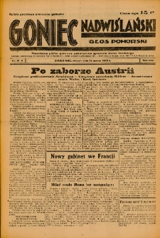 Goniec Nadwiślański: Głos Pomorski: Niezależne pismo poranne, poświęcone sprawom stanu średniego 1938.03.15 R.14 Nr61A