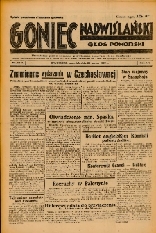 Goniec Nadwiślański: Głos Pomorski: Niezależne pismo poranne, poświęcone sprawom stanu średniego 1938.03.24 R.14 Nr69A