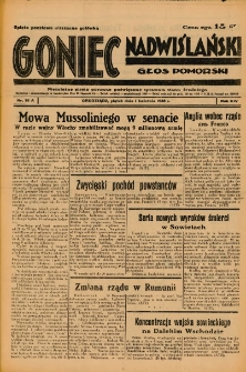Goniec Nadwiślański: Głos Pomorski: Niezależne pismo poranne, poświęcone sprawom stanu średniego 1938.04.01 R.14 Nr76A