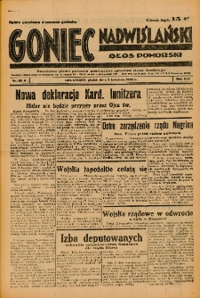 Goniec Nadwiślański: Głos Pomorski: Niezależne pismo poranne, poświęcone sprawom stanu średniego 1938.04.08 R.14 Nr82A