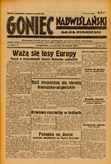 Goniec Nadwiślański: Głos Pomorski: Niezależne pismo poranne, poświęcone sprawom stanu średniego 1938.04.28 R.14 Nr98A