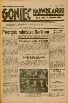 Goniec Nadwiślański: Głos Pomorski: Niezależne pismo poranne, poświęcone sprawom stanu średniego 1934.10.16 R.10 Nr237
