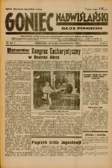Goniec Nadwiślański: Głos Pomorski: Niezależne pismo poranne, poświęcone sprawom stanu średniego 1934.10.20 R.10 Nr241