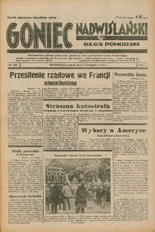 Goniec Nadwiślański: Głos Pomorski: Niezależne pismo poranne, poświęcone sprawom stanu średniego 1934.11.09 R.10 Nr257