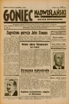 Goniec Nadwiślański: Głos Pomorski: Niezależne pismo poranne, poświęcone sprawom stanu średniego 1934.11.14 R.10 Nr261